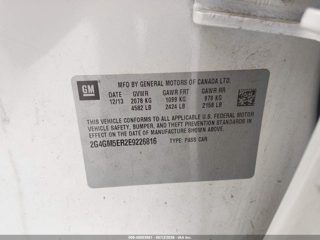 45003561 :رقم المزاد ، 2G4GM5ER2E9226816 vin ، 2014 Buick Regal Turbo/e-assist Premium I مزاد بيع