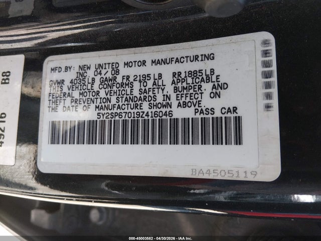 Продаж на аукціоні авто 2009 Pontiac Vibe, vin: 5Y2SP67019Z416046, номер лоту: 45003582