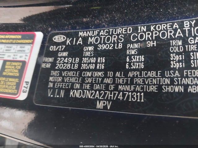 Aukcja sprzedaży 2017 Kia Soul !, vin: KNDJN2A27H7471311, numer aukcji: 45003584
