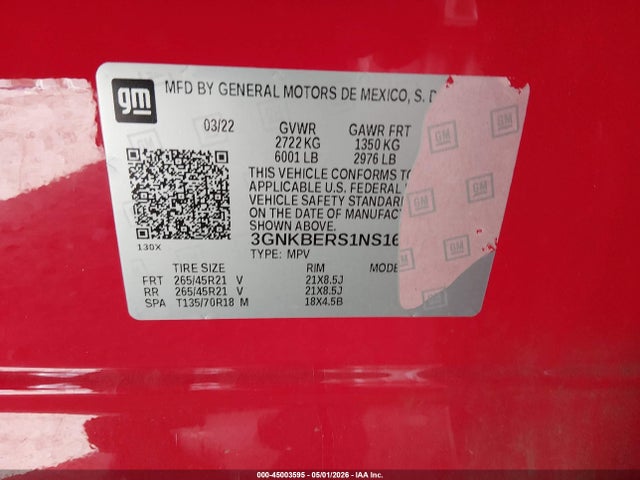 Продажа на аукционе авто 2022 Chevrolet Blazer Fwd Rs, vin: 3GNKBERS1NS164224, номер лота: 45003595