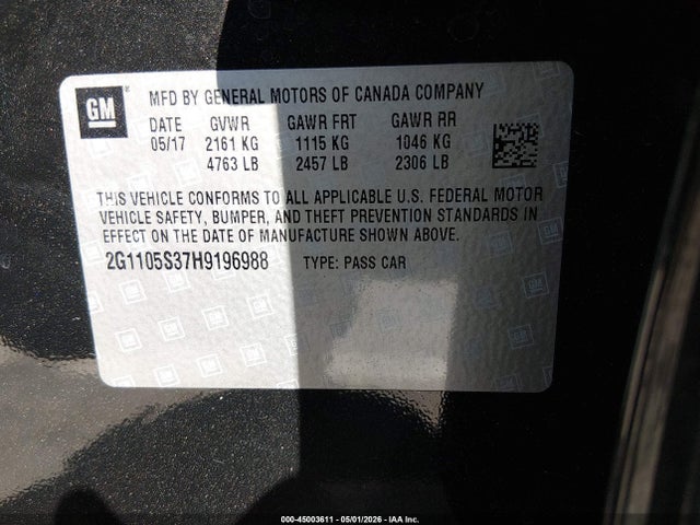 2G1105S37H9196988 Chevrolet IMPALA 1LT