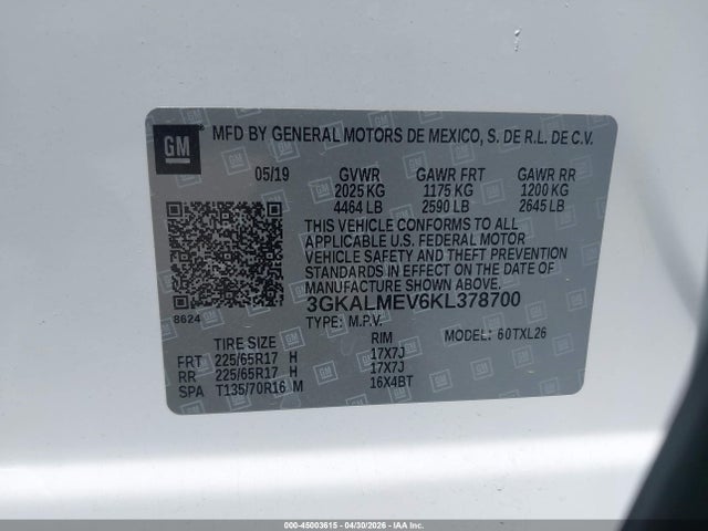 3GKALMEV6KL378700 GMC Terrain Sle