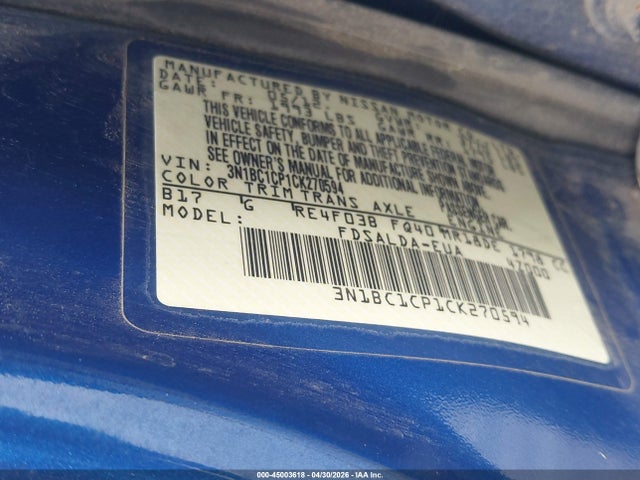 Aukcja sprzedaży 2012 Nissan Versa 1.8 S, vin: 3N1BC1CP1CK270594, numer aukcji: 45003618