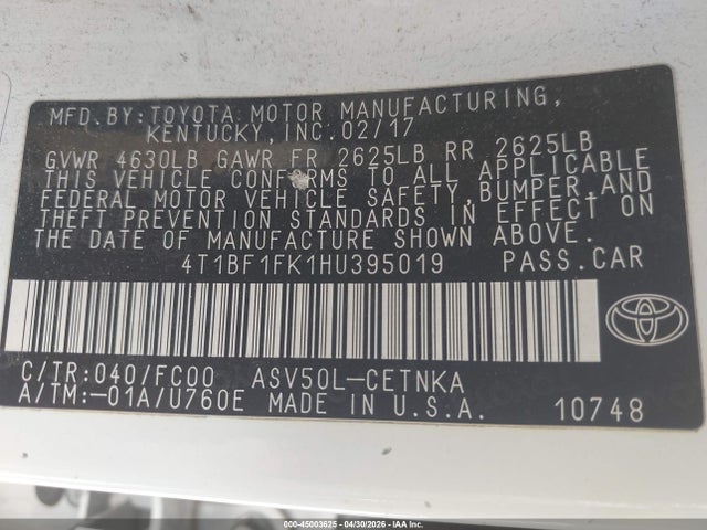 4T1BF1FK1HU395019 Toyota Camry Le/se/xle/xse
