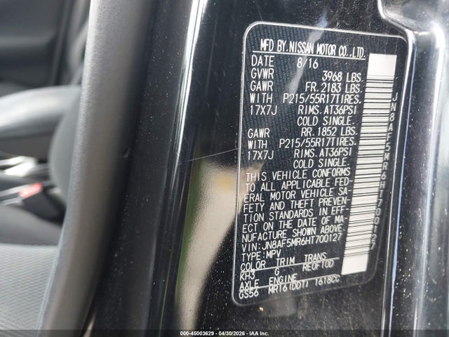 Aukcja sprzedaży 2017 Nissan Juke S, vin: JN8AF5MR6HT700127, numer aukcji: 45003629