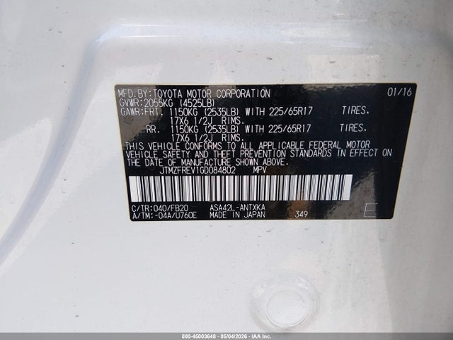 JTMZFREV1GD084802 Toyota RAV4 LE