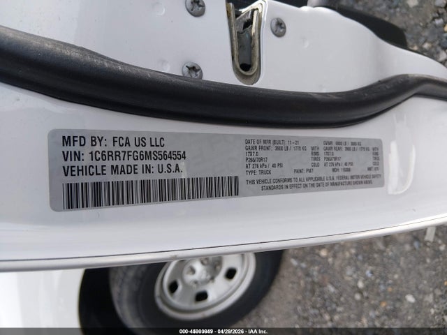 Продажа на аукционе авто 2021 Ram 1500 Classic, vin: 1C6RR7FG6MS564554, номер лота: 45003649