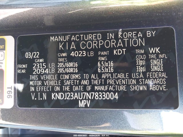 Продаж на аукціоні авто 2022 Kia Soul Lx, vin: KNDJ23AU7N7833004, номер лоту: 45003651