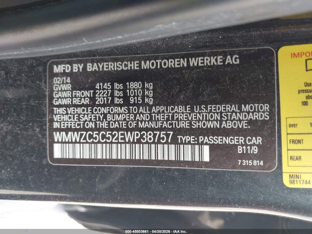 2014 Mini Countryman Cooper S მანქანა იყიდება აუქციონზე, vin: WMWZC5C52EWP38757, აუქციონის ნომერი: 45003661