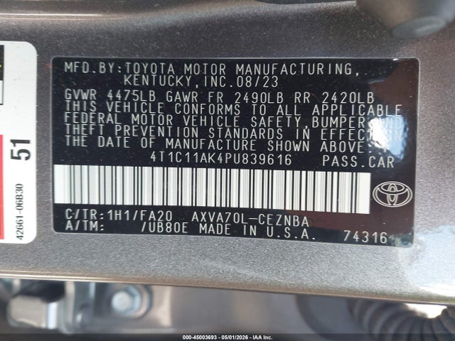 4T1C11AK4PU839616 Toyota CAMRY LE