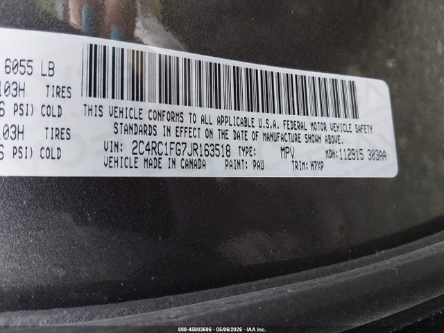 Aukcja sprzedaży 2018 Chrysler Pacifica Touring Plus, vin: 2C4RC1FG7JR163518, numer aukcji: 45003696