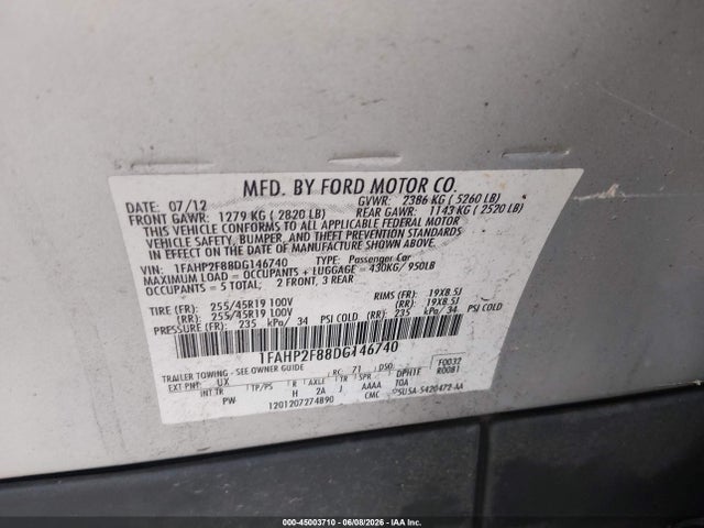 Продажа на аукционе авто 2013 Ford Taurus Limited, vin: 1FAHP2F88DG146740, номер лота: 45003710