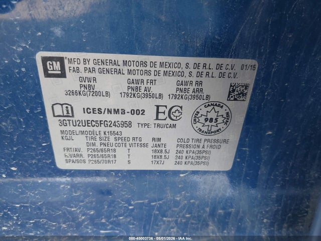 3GTU2UEC5FG243958 GMC Sierra 1500 Sle