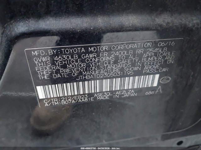 Lexus IS 200T 2016 JTHBA1D23G5031195 Image 9