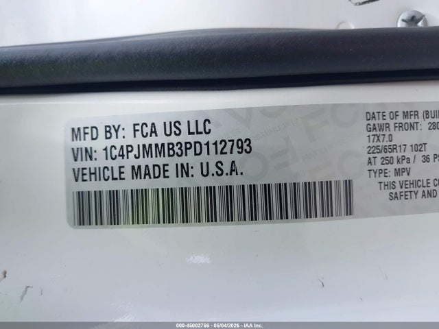 45003766 :رقم المزاد ، 1C4PJMMB3PD112793 vin ، 2023 Jeep Cherokee Altitude Lux 4x4 مزاد بيع