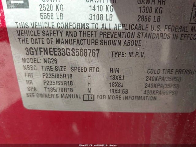 45003771 :رقم المزاد ، 3GYFNEE33GS568767 vin ، 2016 Cadillac Srx Luxury Collection مزاد بيع