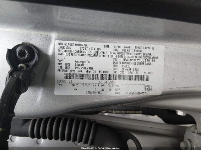 2018 Ford Focus S მანქანა იყიდება აუქციონზე, vin: 1FADP3E21JL310169, აუქციონის ნომერი: 45003822