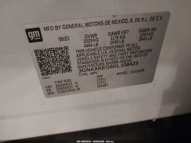45003834 :رقم المزاد ، 3GNAXKEG6RL108423 vin ، 2024 Chevrolet Equinox Fwd Lt مزاد بيع