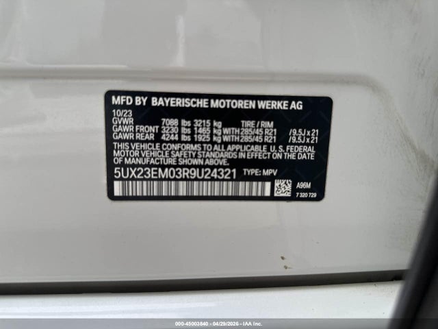 Продаж на аукціоні авто 2024 Bmw X7 Xdrive40i, vin: 5UX23EM03R9U24321, номер лоту: 45003840