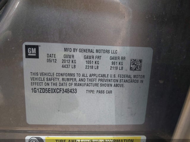 Продажа на аукционе авто 2012 Chevrolet Malibu 2lt, vin: 1G1ZD5E0XCF348433, номер лота: 45003842