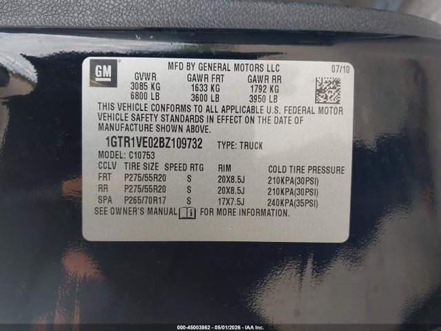 Aukcja sprzedaży 2011 Gmc Sierra 1500 Sle, vin: 1GTR1VE02BZ109732, numer aukcji: 45003862