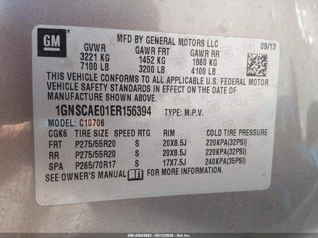 Aukcja sprzedaży 2014 Chevrolet Tahoe Ls, vin: 1GNSCAE01ER156394, numer aukcji: 45003863