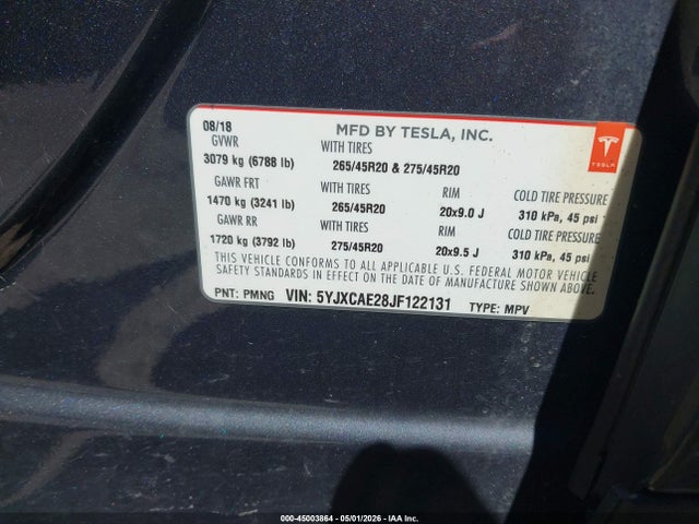5YJXCAE28JF122131 Tesla Model X 100d/75d/p100d