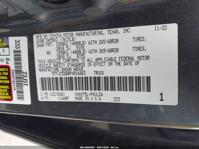 5TFJC5DB0PX016883 Toyota Tundra Hybrid Limited