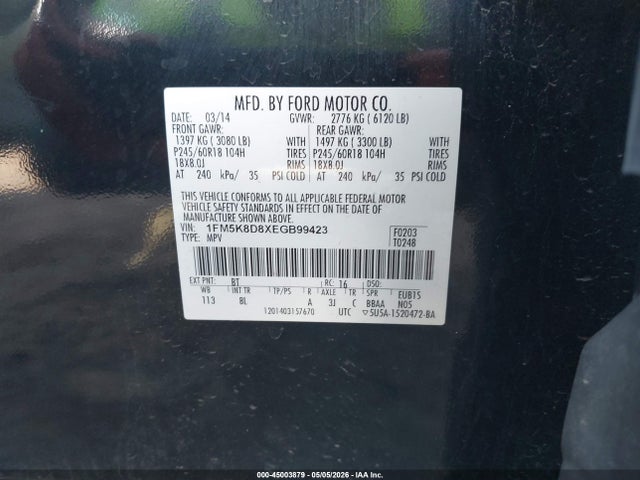 1FM5K8D8XEGB99423 Ford EXPLORER XLT