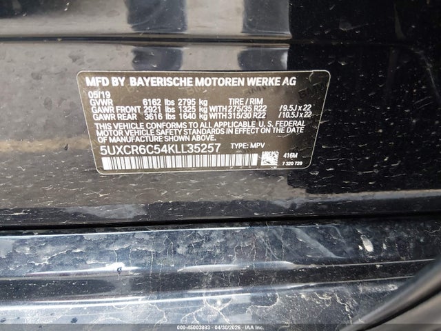 45003883 :رقم المزاد ، 5UXCR6C54KLL35257 vin ، 2019 Bmw X5 Xdrive40i مزاد بيع