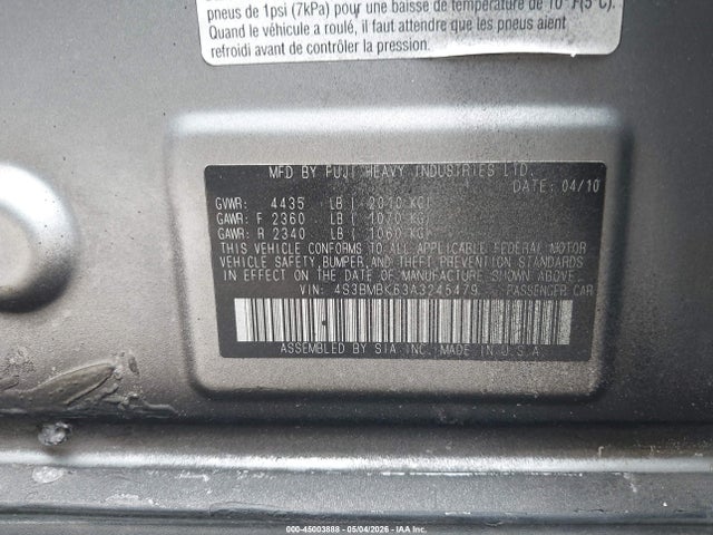 Aukcja sprzedaży 2010 Subaru Legacy 2.5i Limited, vin: 4S3BMBK63A3245479, numer aukcji: 45003888