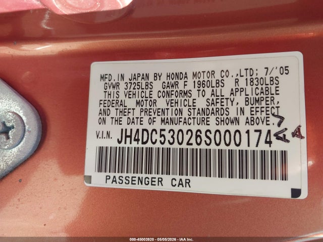 Продаж на аукціоні авто 2006 Acura Rsx Type S, vin: JH4DC53026S000174, номер лоту: 45003920