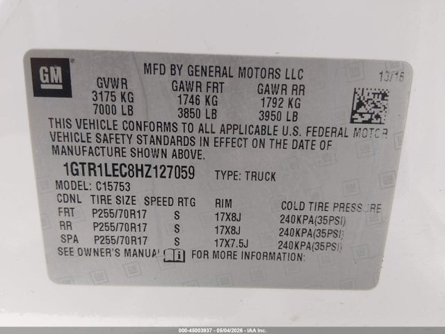 GMC SIERRA 1500 2017 1GTR1LEC8HZ127059 Image 9