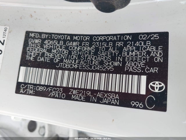 Toyota Corolla Hybrid Se 2025 JTDBCMFE5SJ045295 Image 9