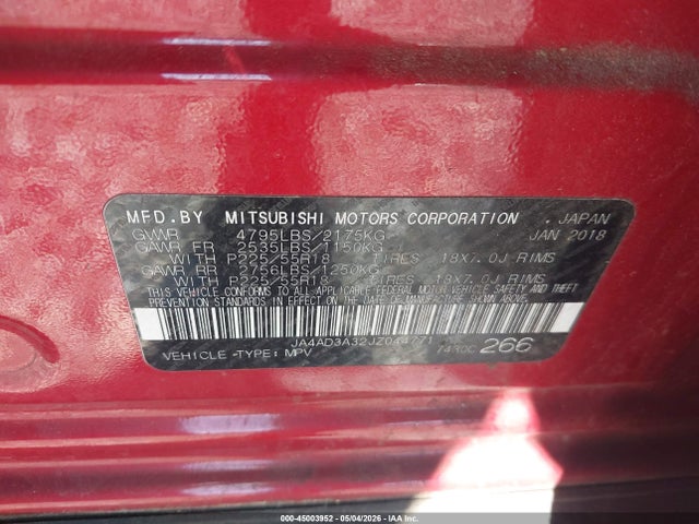 Aukcja sprzedaży 2018 Mitsubishi Outlander Le, vin: JA4AD3A32JZ044771, numer aukcji: 45003952