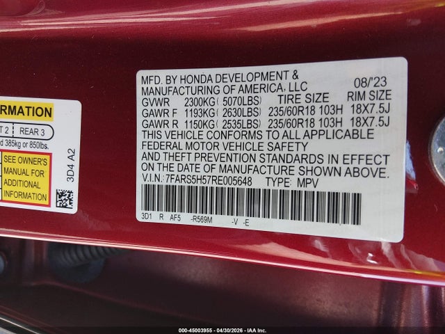 7FARS5H57RE005648 Honda Cr-v Hybrid Sport