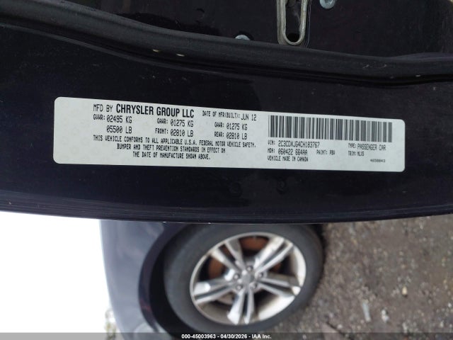 Продажа на аукционе авто 2012 Dodge Charger Sxt, vin: 2C3CDXJG4CH183767, номер лота: 45003963