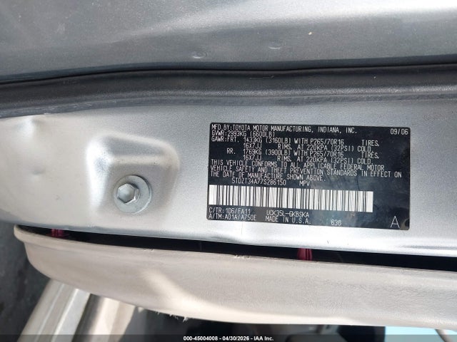 2007 Toyota Sequoia Sr5 V8 მანქანა იყიდება აუქციონზე, vin: 5TDZT34A77S286150, აუქციონის ნომერი: 45004008