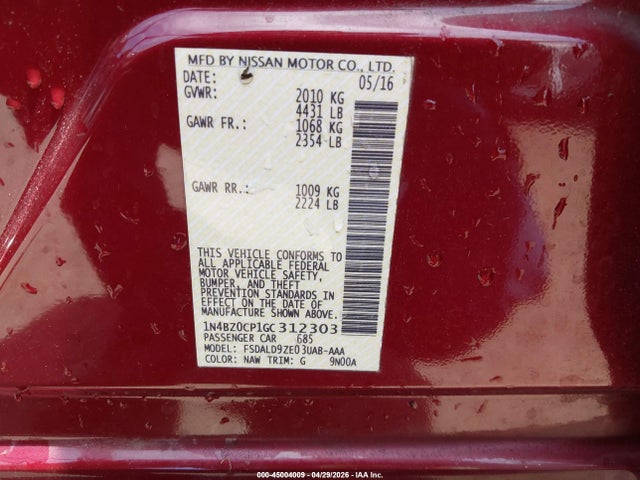1N4BZ0CP1GC312303 Nissan LEAF SV