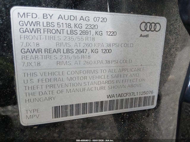 Продажа на аукционе авто 2020 Audi Q3 Premium 45 Tfsi Quattro Tiptronic, vin: WA1AECF37L1125076, номер лота: 45004013