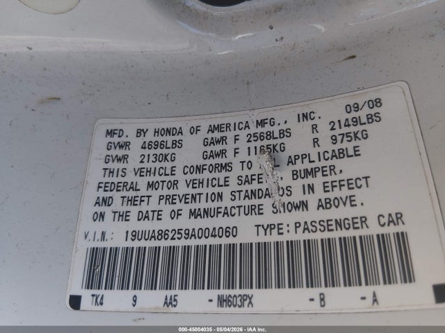 Aukcja sprzedaży 2009 Acura Tl 3.5, vin: 19UUA86259A004060, numer aukcji: 45004035