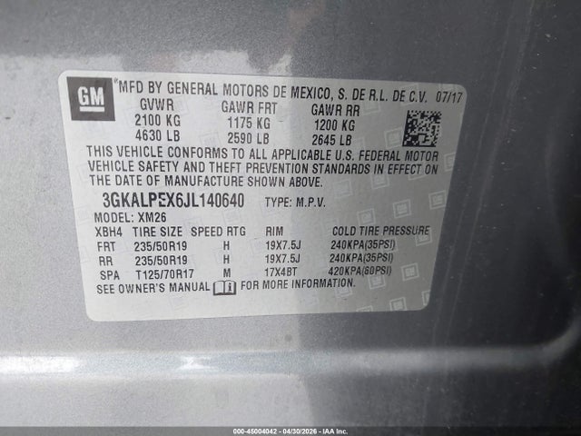 Aukcja sprzedaży 2018 Gmc Terrain Slt, vin: 3GKALPEX6JL140640, numer aukcji: 45004042
