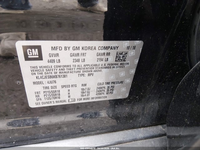 Продаж на аукціоні авто 2019 Buick Encore Awd Preferred, vin: KL4CJESB6KB761381, номер лоту: 45004070
