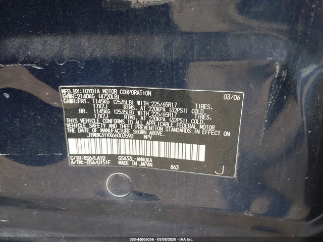 45004096 :رقم المزاد ، JTMBK31VX66003590 vin ، 2006 Toyota Rav4 Limited V6 مزاد بيع