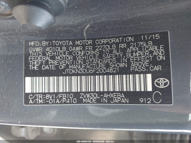 Toyota Prius Two 2015 JTDKN3DU6F2004821 Image 9