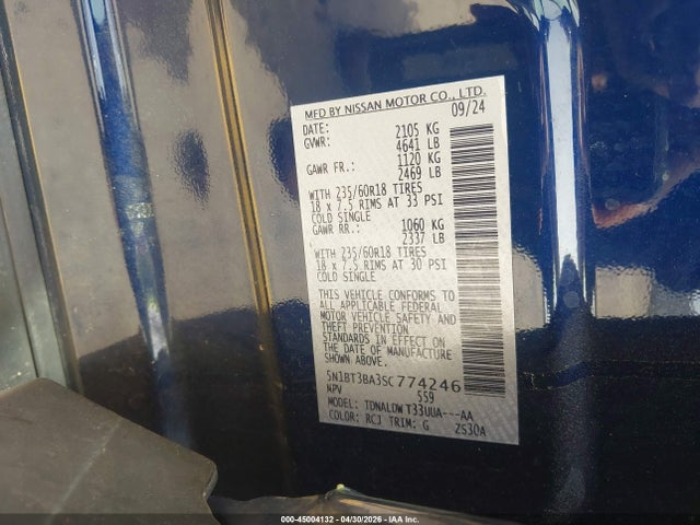 2025 Nissan Rogue Sv Fwd მანქანა იყიდება აუქციონზე, vin: 5N1BT3BA3SC774246, აუქციონის ნომერი: 45004132