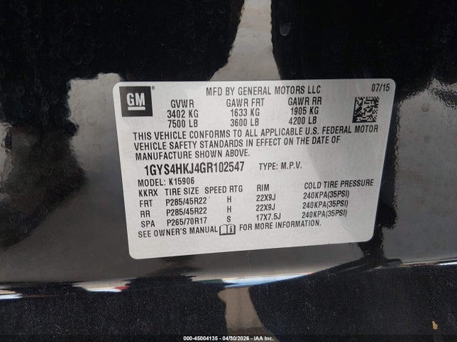 Aukcja sprzedaży 2016 Cadillac Escalade Esv Luxury Collection, vin: 1GYS4HKJ4GR102547, numer aukcji: 45004135