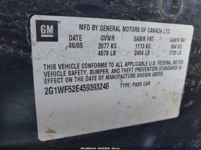 45004144 :رقم المزاد ، 2G1WF52E459393246 vin ، 2005 Chevrolet Impala مزاد بيع