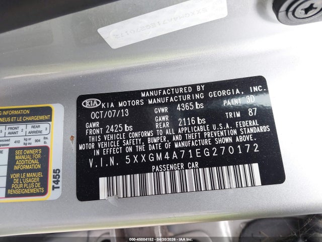 5XXGM4A71EG270172 KIA Optima Lx