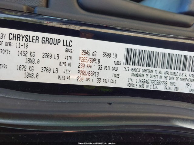 Aukcja sprzedaży 2011 Jeep Grand Cherokee Laredo, vin: 1J4RR4GT6BC587708, numer aukcji: 45004174